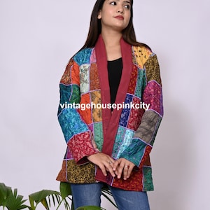 Vintage Silk Patchwork Quilted Jacket: Boho Bohemian Style