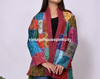 Vintage Silk Patchwork Quilted Jacket: Boho Bohemian Style