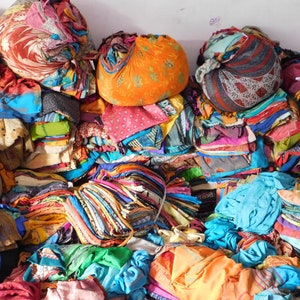 40 Pcs Vintage Silk Sari Lot: Recycled Fabric for Sewing & Crafts