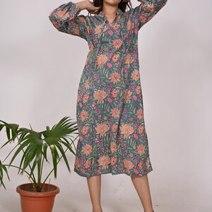 Boho Cotton Block Print Dress: Handmade Indian Floral Summer Dress