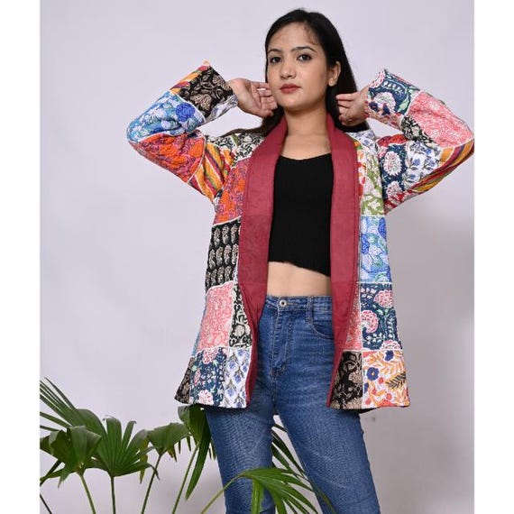 Cotton Block Print Patchwork Quilted Jacket: Boho… - image 8