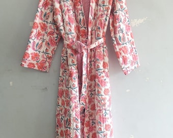 Zielony bawełniany pikowany szlafrok kimono: dwustronna długa kurtka