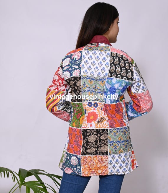 Cotton Block Print Patchwork Quilted Jacket: Boho… - image 10