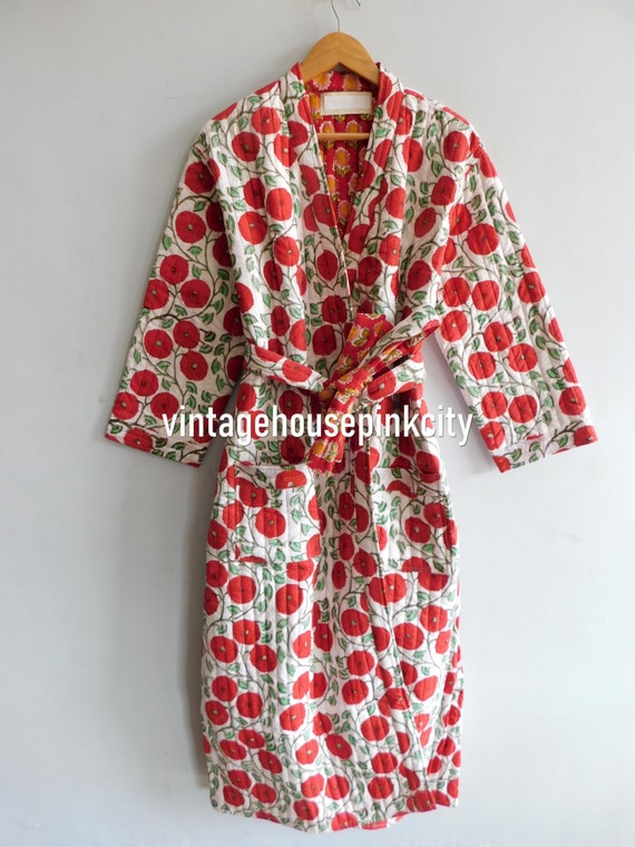 Quilted cotton kimono, nightwear dressing gown, i… - image 1