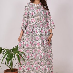 Boho Indische Baumwollkleid Block Print Kleid Handmade Blumendruck Kleid Party Wear Langes Kleid Sommer Wear Kleid