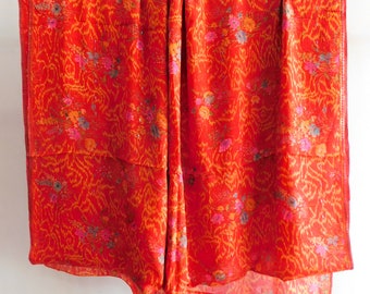 5 yard silk dress making fabric, indian handmade vintage silk saree, vintage silk fabric , old recycled silk fabric, red sari