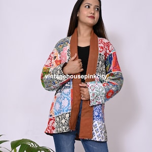 Block Print Cotton Quilted Jacket: Boho Hippie Women&#39;s Coat