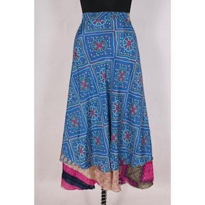 Floral Print Silk Wrap Skirt: Reversible Sari Skirt, Plus Size