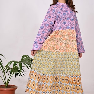 Boho Patchwork Maxi Dress: Multicolor Cotton Gown, Summer Party Style
