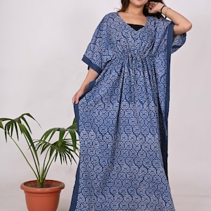 Blue Indigo Cotton Kaftan Dress: Handmade Indian Maxi Cover-Up