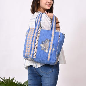 Sac à main vintage hippie fait main Boho Kantha, sac fourre-tout en tissu recyclé pour achats écologiques, usage décontracté ou cadeau