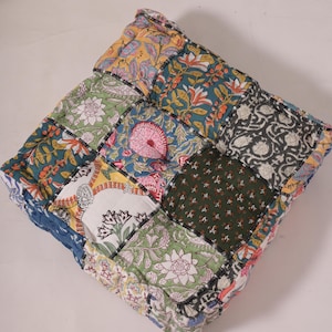 Reversible Patchwork Kantha Floor Cushion: Boho Meditation Pillow