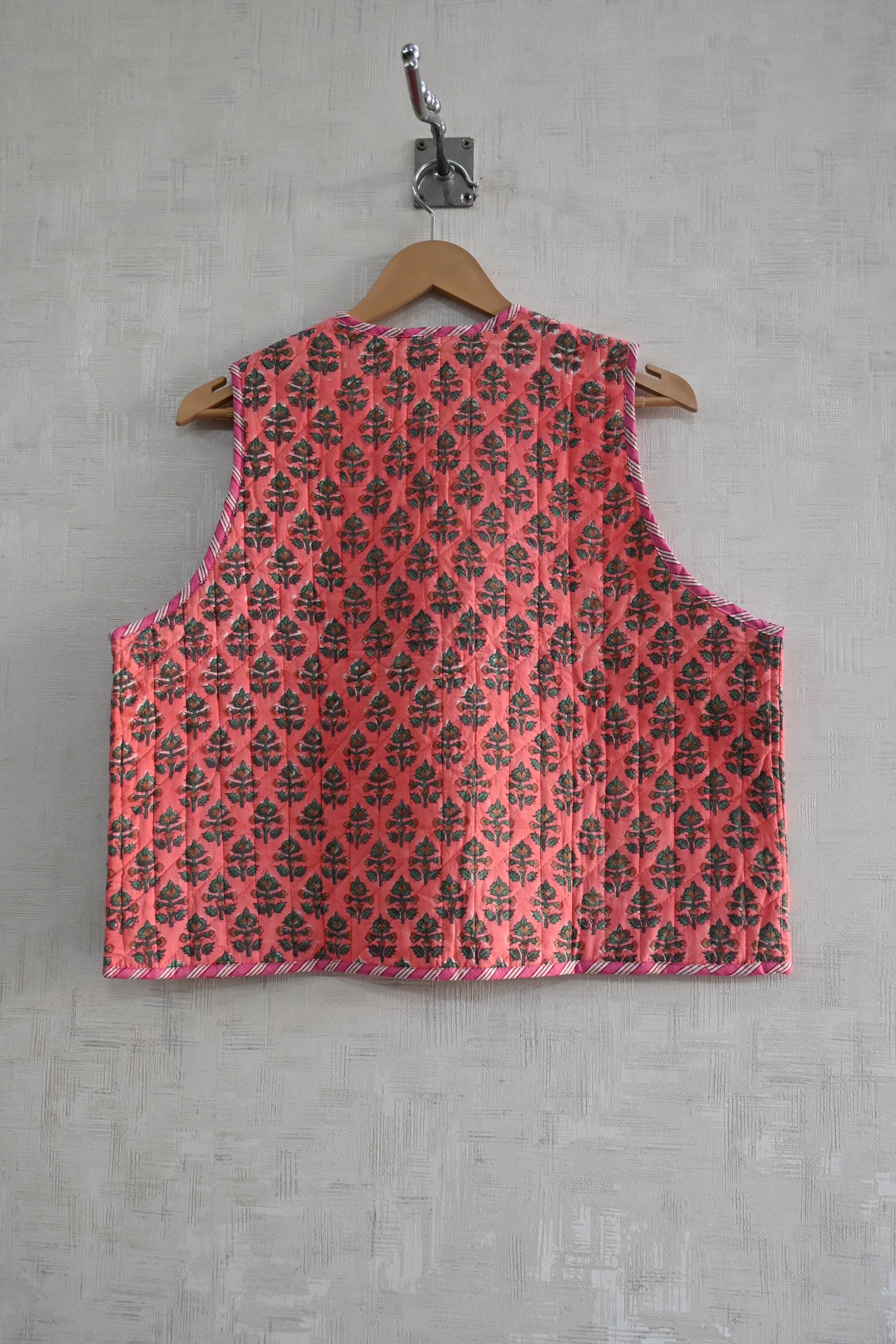 Indian Hand Block Print Cotton Quilted Vest Jacket Designer Floral