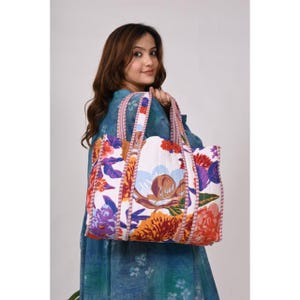 Bolsa de algodón acolchada hecha a mano: Shopper con estampado floral
