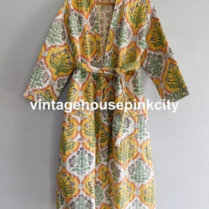 Floral Print Cotton Kimono Robe: Handmade Quilted Bathrobe