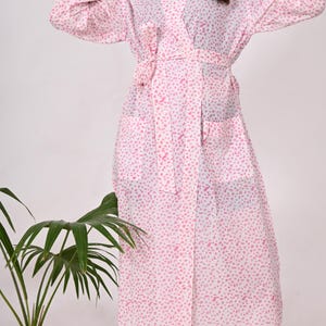 Hand Block Printed Cotton Kimono Robe: Grey Hippie Boho Sleepwear