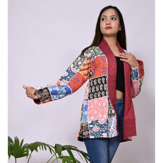 Cotton Block Print Patchwork Quilted Jacket: Boho… - image 6