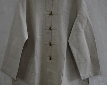Herren Jacke aus Leinen: Stehkragen, Froschknöpfe