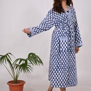 Indian Cotton Hand Block Printed Long Kimono – Summer Bathrobe, Designer Dressing Gown, Bridesmaid Gift, Boho Loungewear