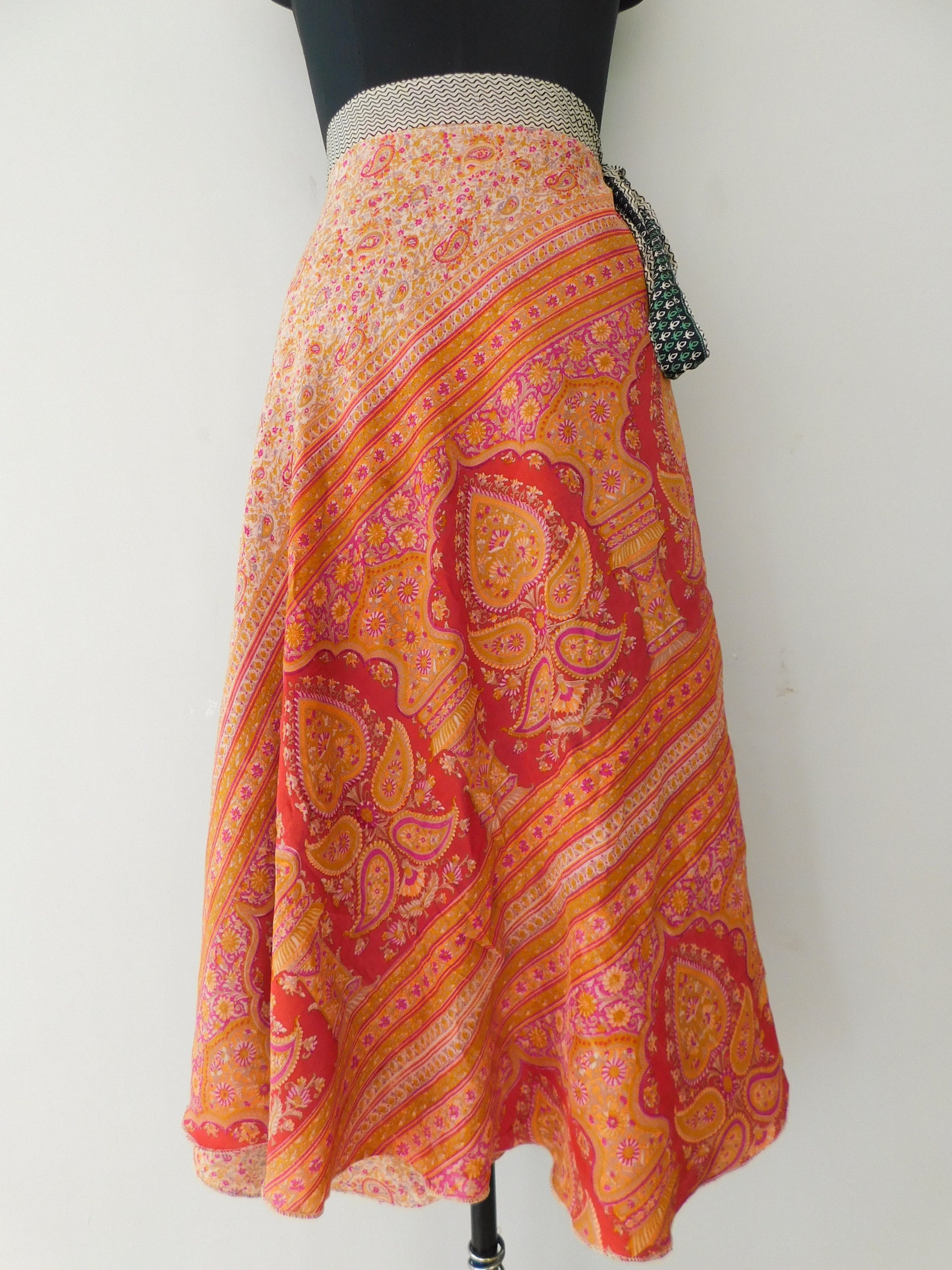 Vintage silk skirt 2 layer magic wrap reversible long skirt Etsy