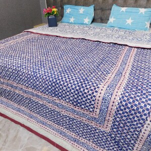 Floral Print Cotton Quilt Reversible Block Print Quilt Soft Warm Quilt Indian Blanket Handmade Blanket Throw Bedspread Quilt 90x108