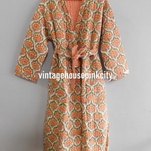 Cotton Quilted Kimono Robe: Warm Winter Bathrobe, Nightwear