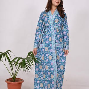 Floral Print Cotton Kimono Robe: Lightweight Summer Loungewear