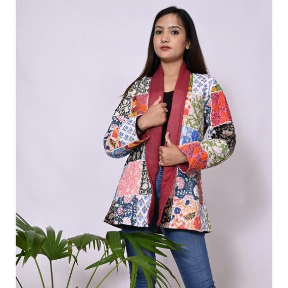 Cotton Block Print Patchwork Quilted Jacket: Boho… - image 9