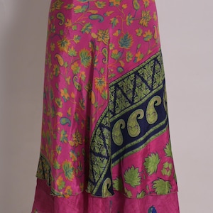 Reversible Silk Sari Wrap Skirt: Bohemian Hippie Style, Fits Up To 46&quot;