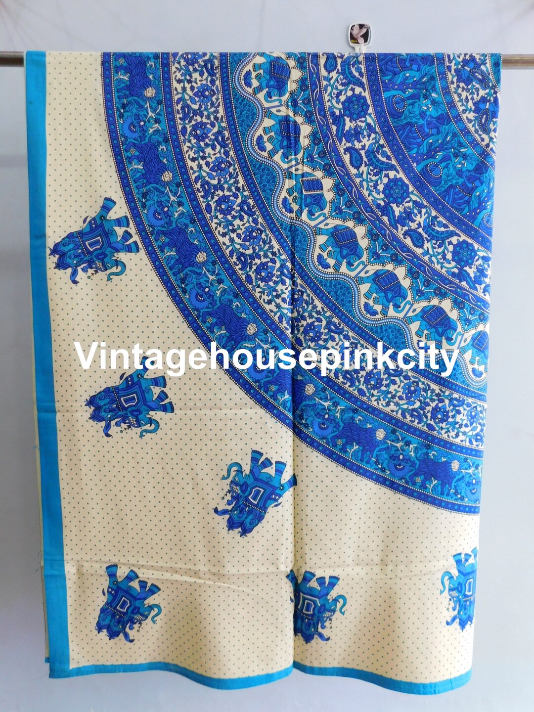 Blue Bed Cover Cotton Screen Printed Bed Sheet Queen Size Etsy