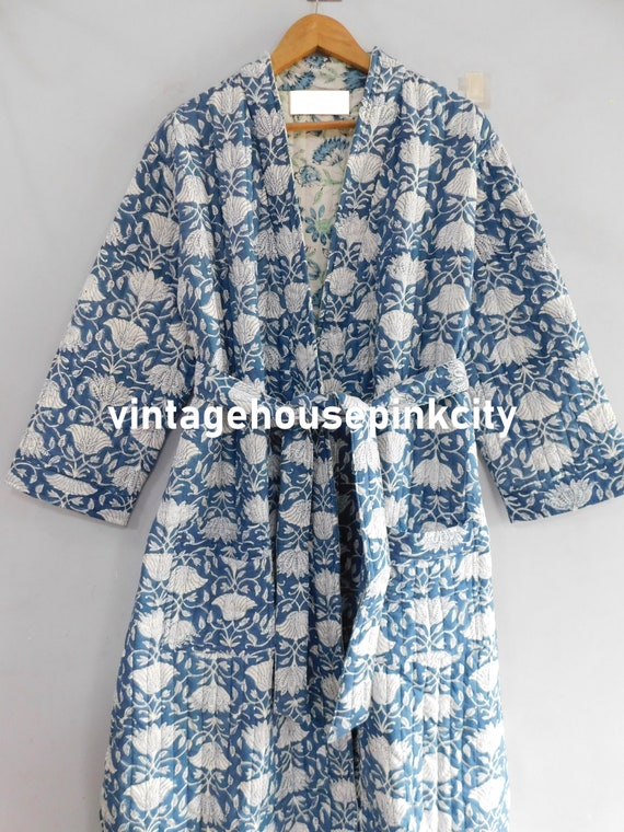 Block print robe, quilted bathrobe, indian handma… - image 1