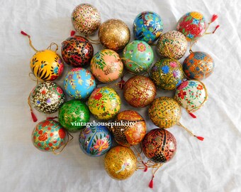 100 Hand Painted Paper Mache Christmas Balls: Colorful Holiday Ornaments