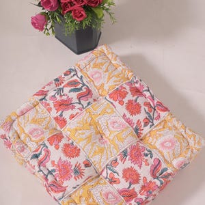 Patchwork Kantha Floor Cushion: Upcycled Cotton Window Seat Pillow