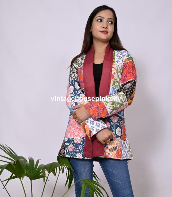 Cotton Block Print Patchwork Quilted Jacket: Boho… - image 4