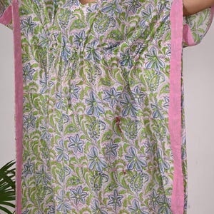 Handmade Cotton Kaftan Dress: Indian Print Boho Beach Cover Up
