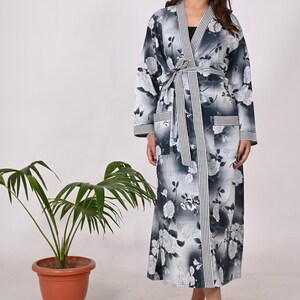 Boho Cotton Kimono Robe: Digital Print Hippie Bathrobe