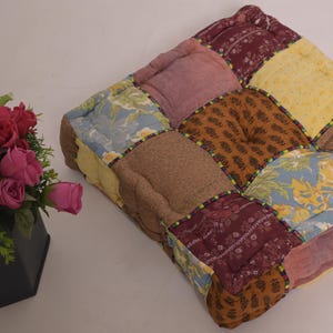 Indian Handmade Boho Silk Kantha Floor Cushion Patchwork Meditation Seat Pad 19