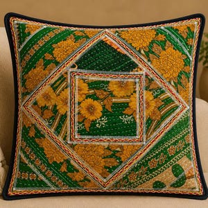 Boho Patchwork Cushion Cover Handmade Indian Kantha Cotton Throw Pillow Cover Rustic Home Decor