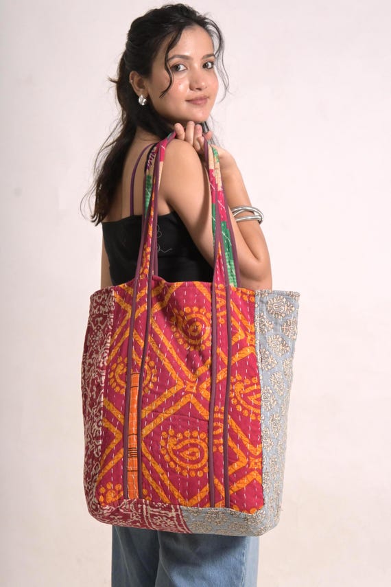 Vintage Kantha Bag Indian Tote Bag Designer Shoulder Bag Boho Grocery Bag
