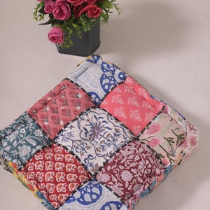Vintage Kantha Patchwork Floor Cushion: Upcycled Cotton Pillow