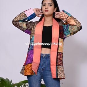 Vintage Patchwork Silk Jacket: Boho Hippie Handmade Coat