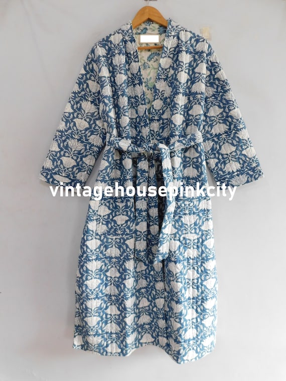Block print robe, quilted bathrobe, indian handma… - image 2