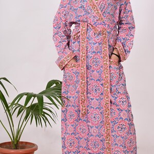 Floral Print Cotton Kimono Robe: Lightweight Summer Loungewear