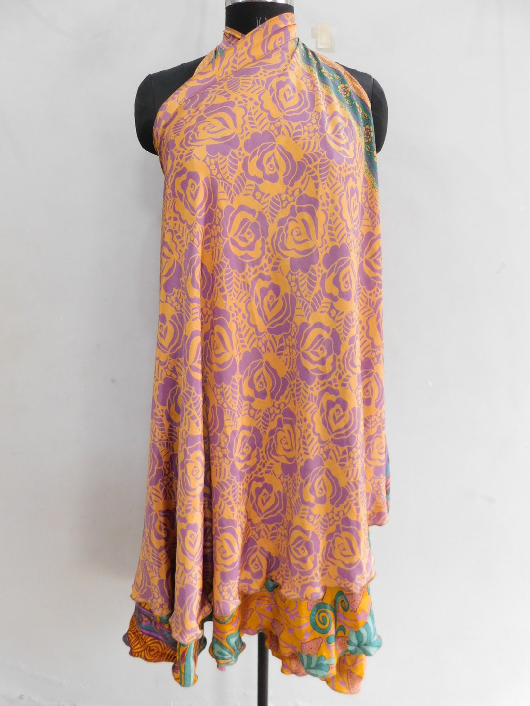 Reversible Silk Skirt, Magic Wrap Around Skirts, 2 Layer Bohemian