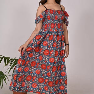 Cotton Block Print Long Dress: Sleeveless Boho Maxi Dress