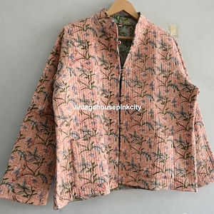 Block Print Cotton Quilted Jacket: Indian Designer Short Coat