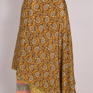Reversible Silk Sari Skirt: Vintage Floral Print Maxi Dress