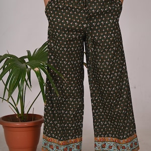 Handmade Cotton Block Print Pajama Pants: Floral Lounge Trousers