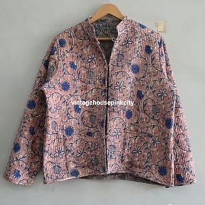 Boho Cotton Quilted Jacket: Block Printed Short Coat