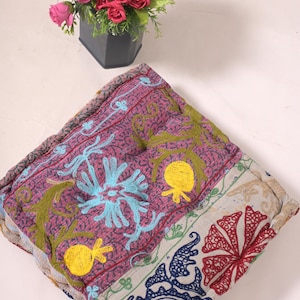 Handmade Kantha Patchwork Floor Cushion: Upcycled Cotton Window Seat Pillow